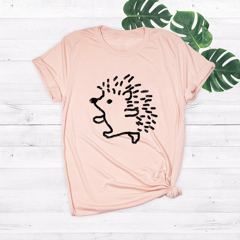 Women's  COTTON Hedgehog Round Neck Short Sleeve T-shirt Women