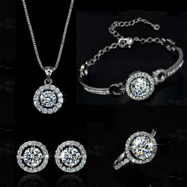 Elegant Women’s Alloy Plant and Flower Diamond-Set Earring and Collar Jewelry Set