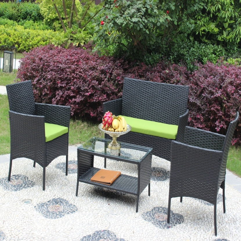 4-Piece Black Rattan Outdoor Patio Furniture Set