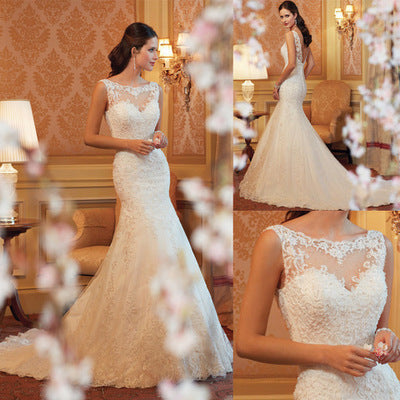 Sleeveless White Lace Fishtail Wedding Evening Dress