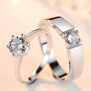 Elegant Adjustable White Gold-Plated Stainless Steel Crystal CZ Couple Engagement Rings
