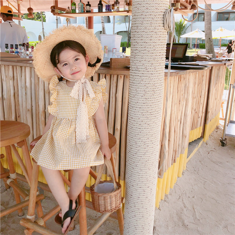 Korean Style Plaid A Line Cotton Dress For Girls Kids