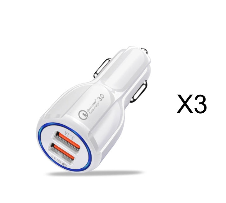 Mini Dual USB Car Charger – Quick Charge 3.0 Fast Charging Adapter for Mobile Phones (Qualcomm QC 3.0)