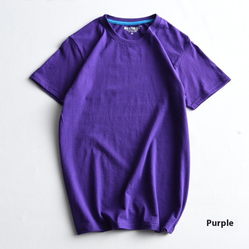 Men's Round Neck Blank Solid Color Cotton T-shirt