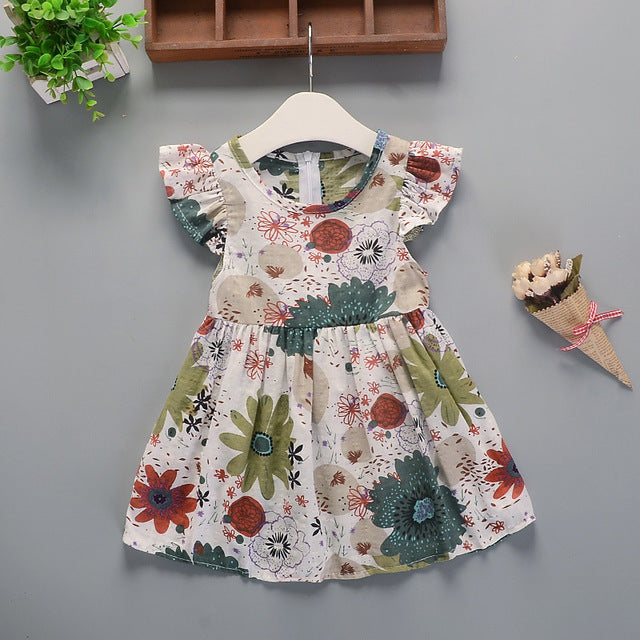 Girls Dress Cotton Summer Floral New Flower-Pattern