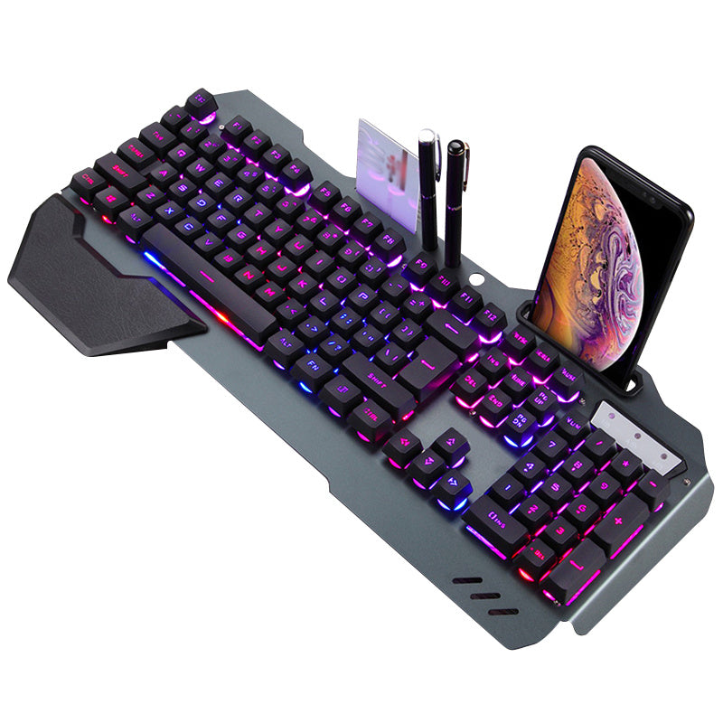 Ergonomic Wired Gaming Keyboard with RGB Backlight & Phone Holder – Full-Size, Anti-Ghosting