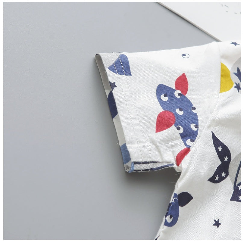 Toddler Boys Gentleman Outfit Set – Short Sleeve Cartoon Bow Tie Shirt with Solid Shorts (Infant Kids Fashion Set)