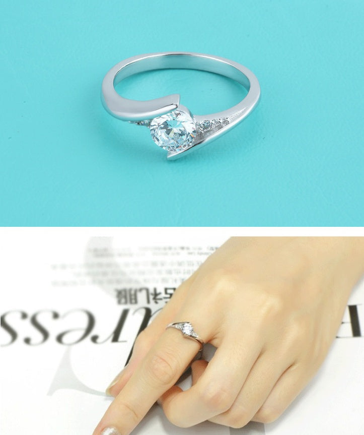 Silver Tone Copper Halo Ring With Zircon For Women's