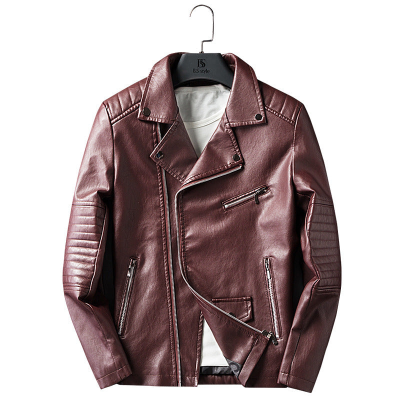 Urban Moto Washed PU Leather Jacket – Men’s Zipper Lapel, Spring & Autumn