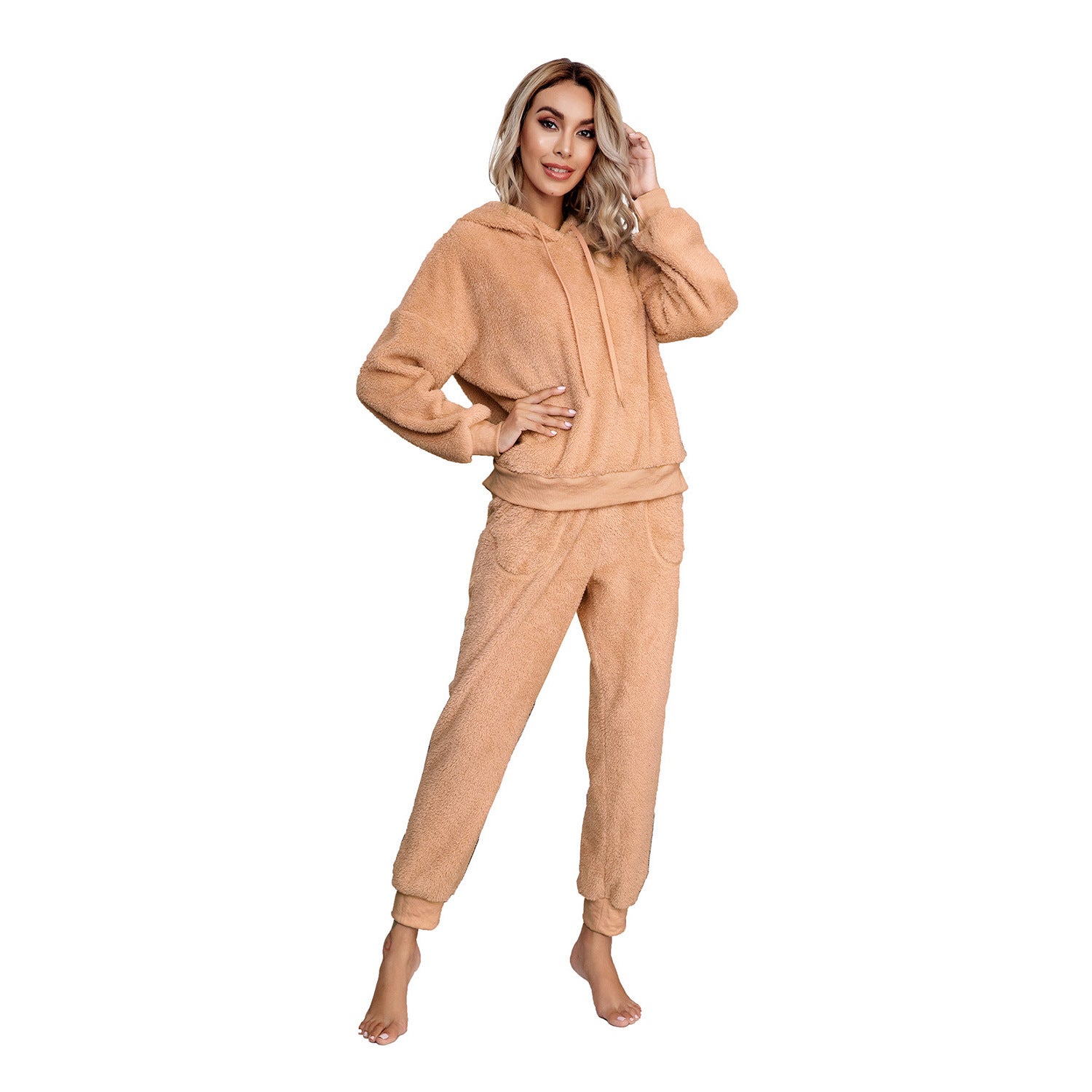 Womens Hooded Double Faced Fleece Sweater Knitwear Relaxed