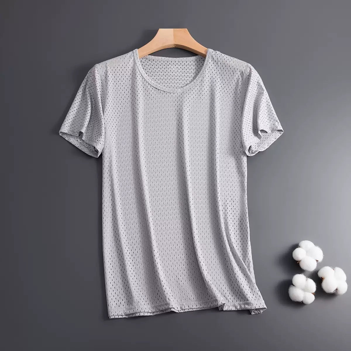 Ice Silk Short Sleeve T-shirt Men's Ultra-thin Mesh Loose Quick-drying Crew Neck