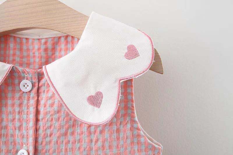 Girls' Summer Plaid Love-shape Print Dress