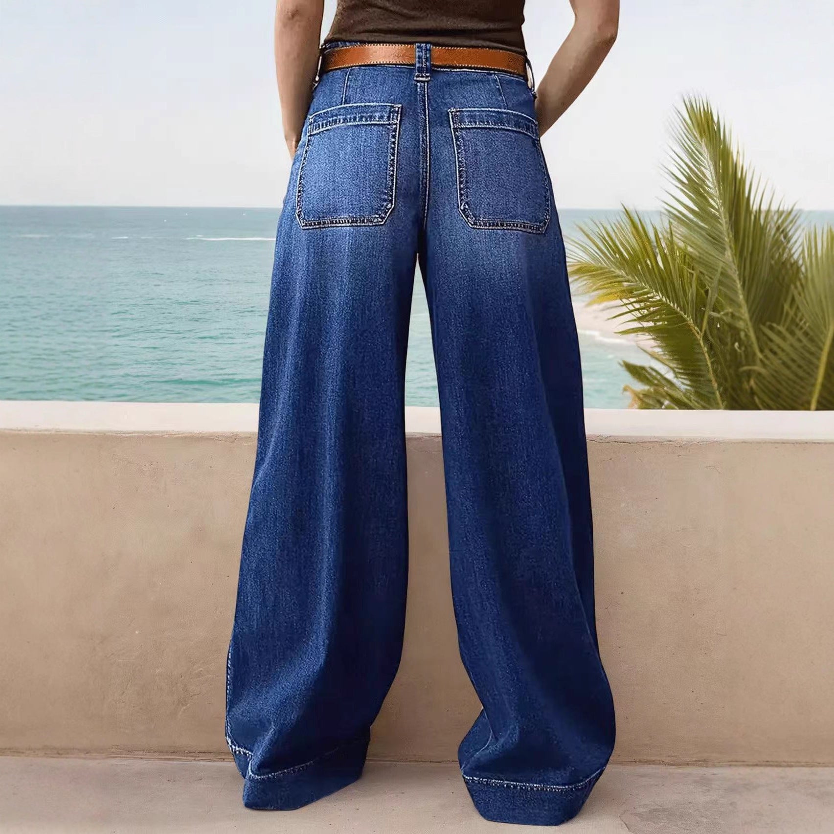 Unisex Wide-Leg Flared Denim Jeans – Mid-Waist Streetwear Hip Hop Style