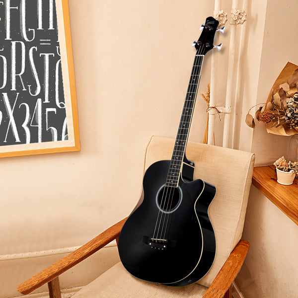 4 Strings With EQ, Rosewood Fingerboard Folk Bass, Black