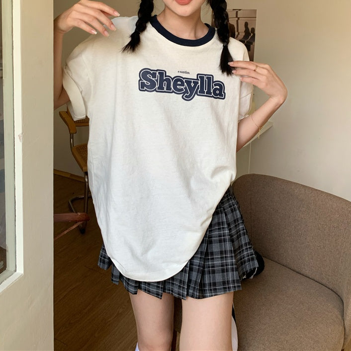 Letter Printed Large Size Loose Fitting T-shirt For Women