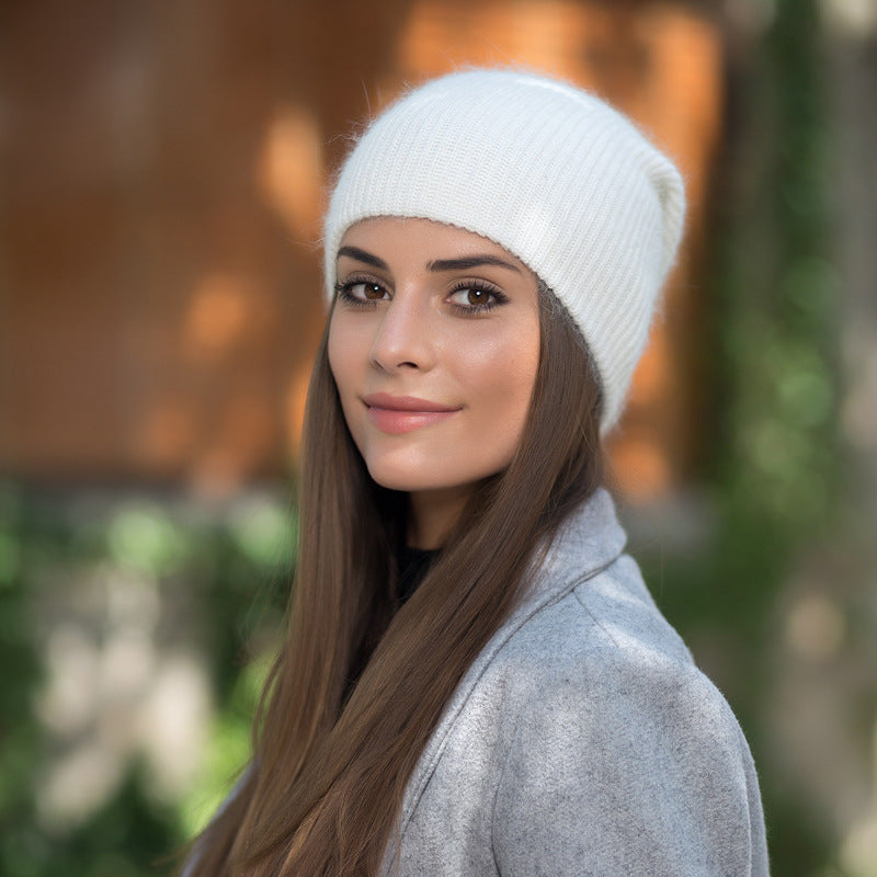 Soft Grey Long Rabbit Fur Pullover Korean Knitted Hat