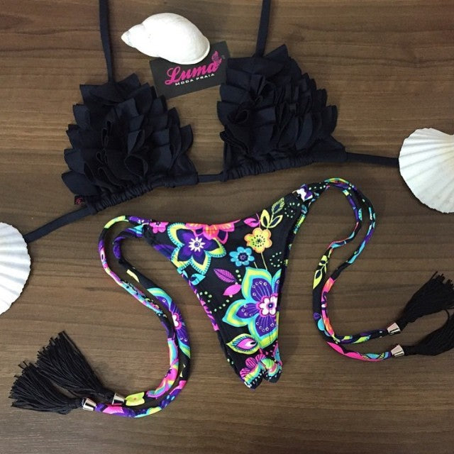 Women's Brazilian Split Bikini Set Nylon Spandex Two Piece