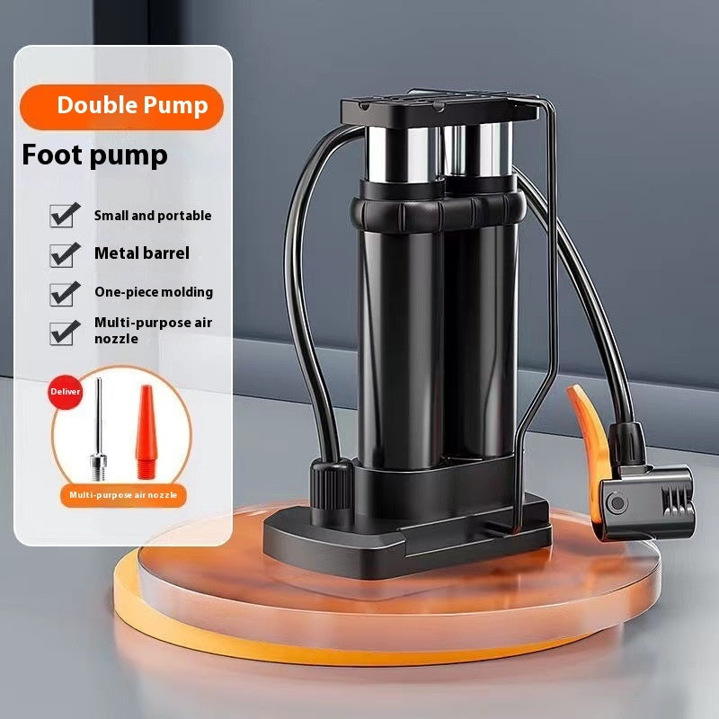 Foot Tire Pump for Bicycles – Single & Double Cylinder Options with High-Pressure Ball Needle and Pressure Gauge