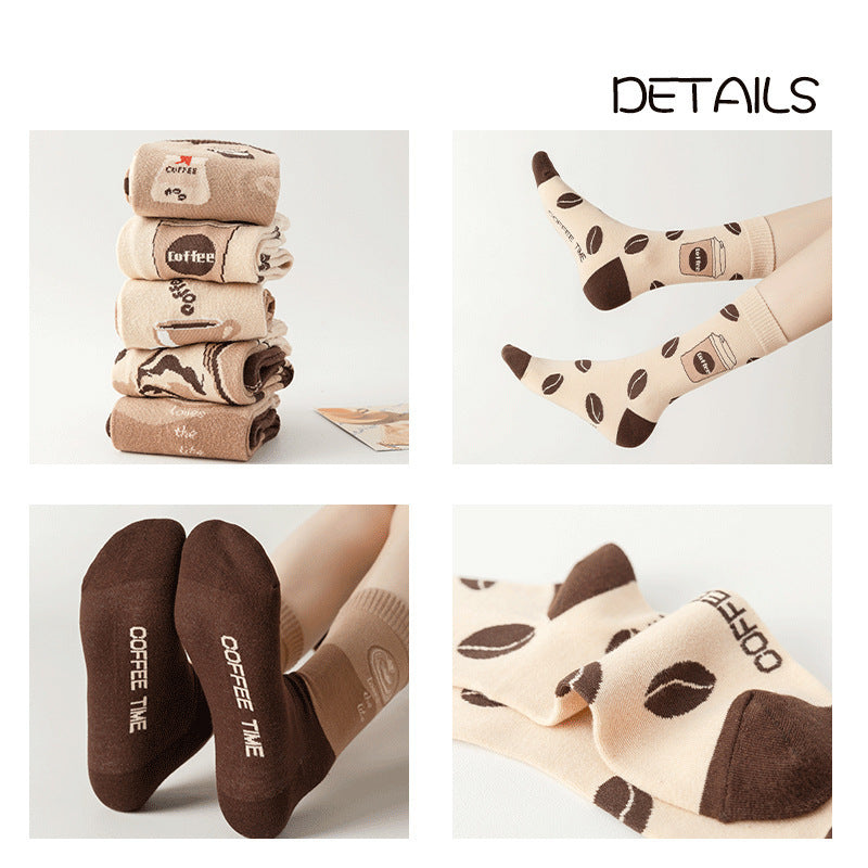 Women’s Cartoon Letter Coffee Socks Comfortable Sweat-Wicking