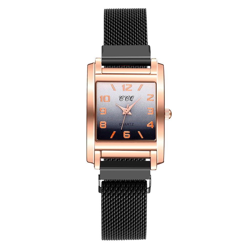 Casual Rectangular Dial Women’s Quartz Watch with Magnetic Buckle Strap