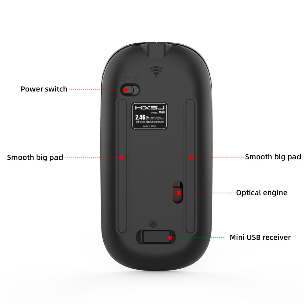 M60 Rechargeable Wireless Mouse – Silent Click, 2.4G USB Receiver, Adjustable DPI