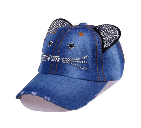 Spring And Summer Denim Baseball Cute Cat Ears Baseball Sunscreen Visor Baby Cat Hat