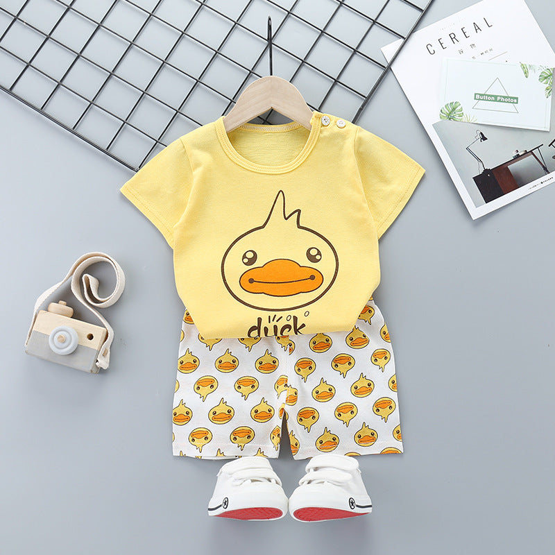 Cartoon Print Children’s Short Sleeve Outfit Set – Fun & Comfortable Wear