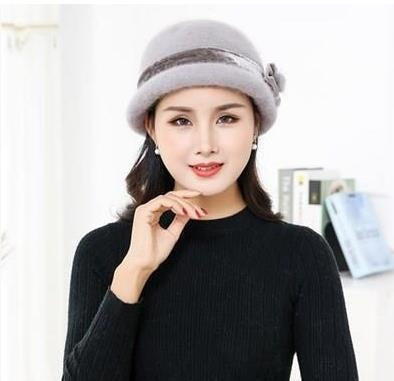Rabbit Fur Blended Ribbon Hat for Middle-aged and Elderly Ladies