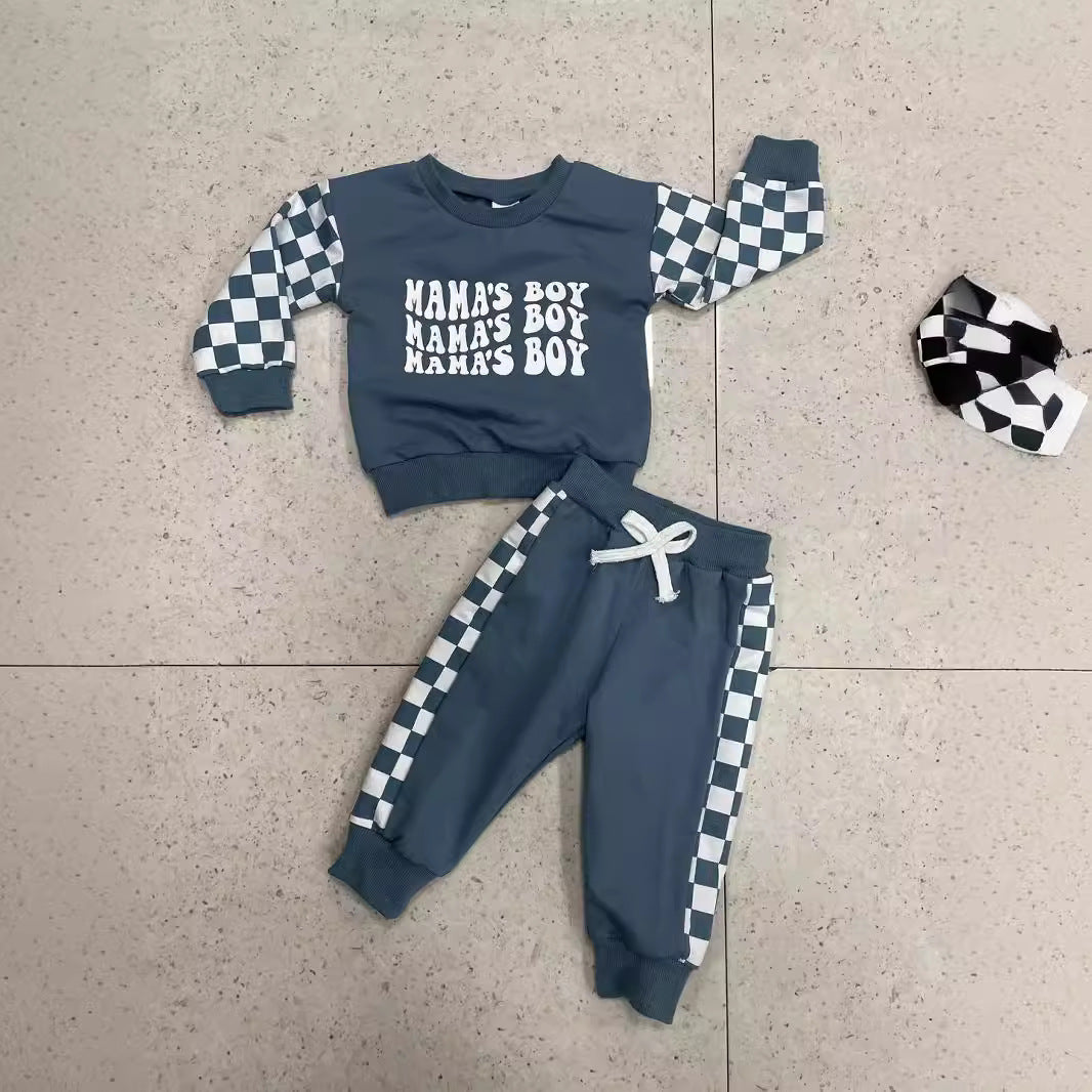 Kids Plaid Long Sleeve Sweater Set Cotton Blend Casual