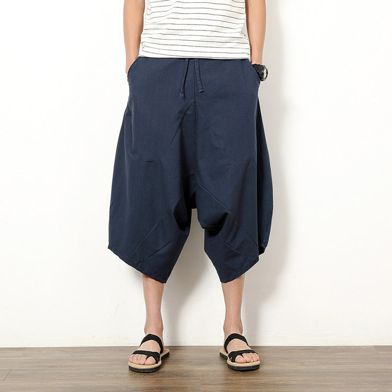 Men’s Retro Cotton Linen Lantern Pants – Solid Color Casual Style