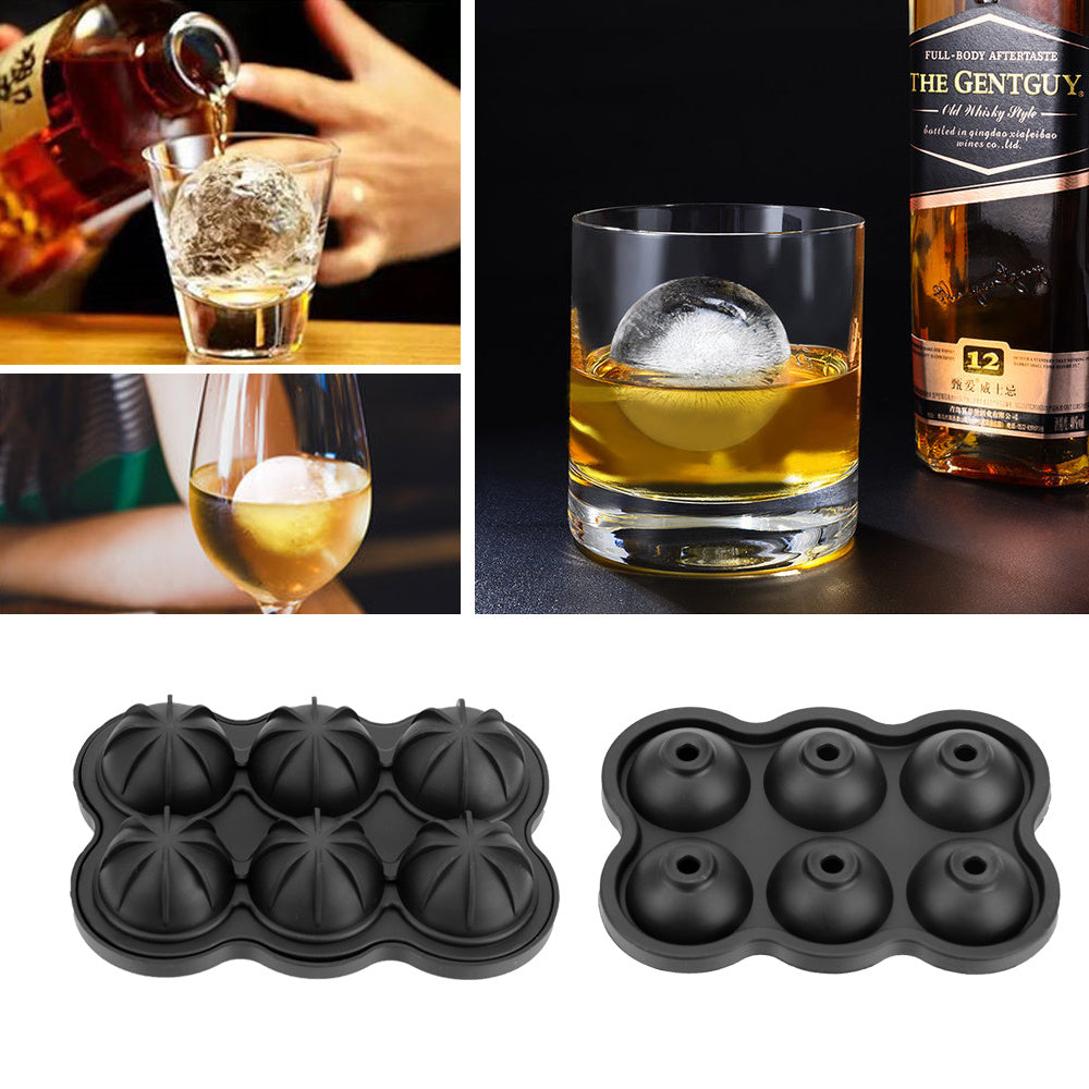 Large Ice Cube Maker – 6-Cell Silicone Ice Ball Tray for Whiskey, Cocktails & More