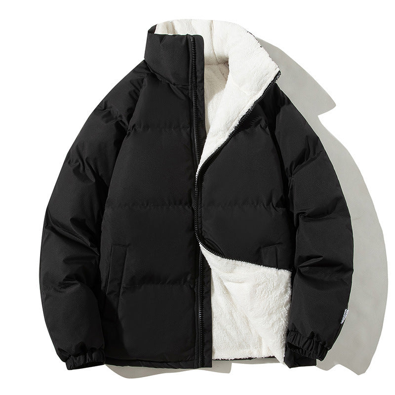 Unisex Stand Up Collar Plush Coat Polyester Thickened Loose
