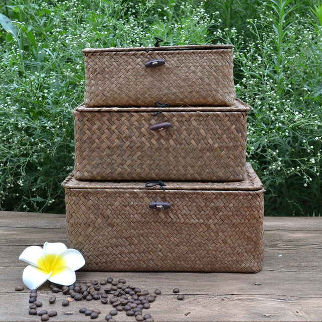 Sea Grass Storage Basket Set 3 Sizes For Books And Toys