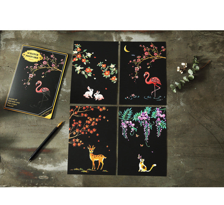 Scratch Painting – 4-Piece Flower Set – DIY Art Craft Kit for Kids and Adults