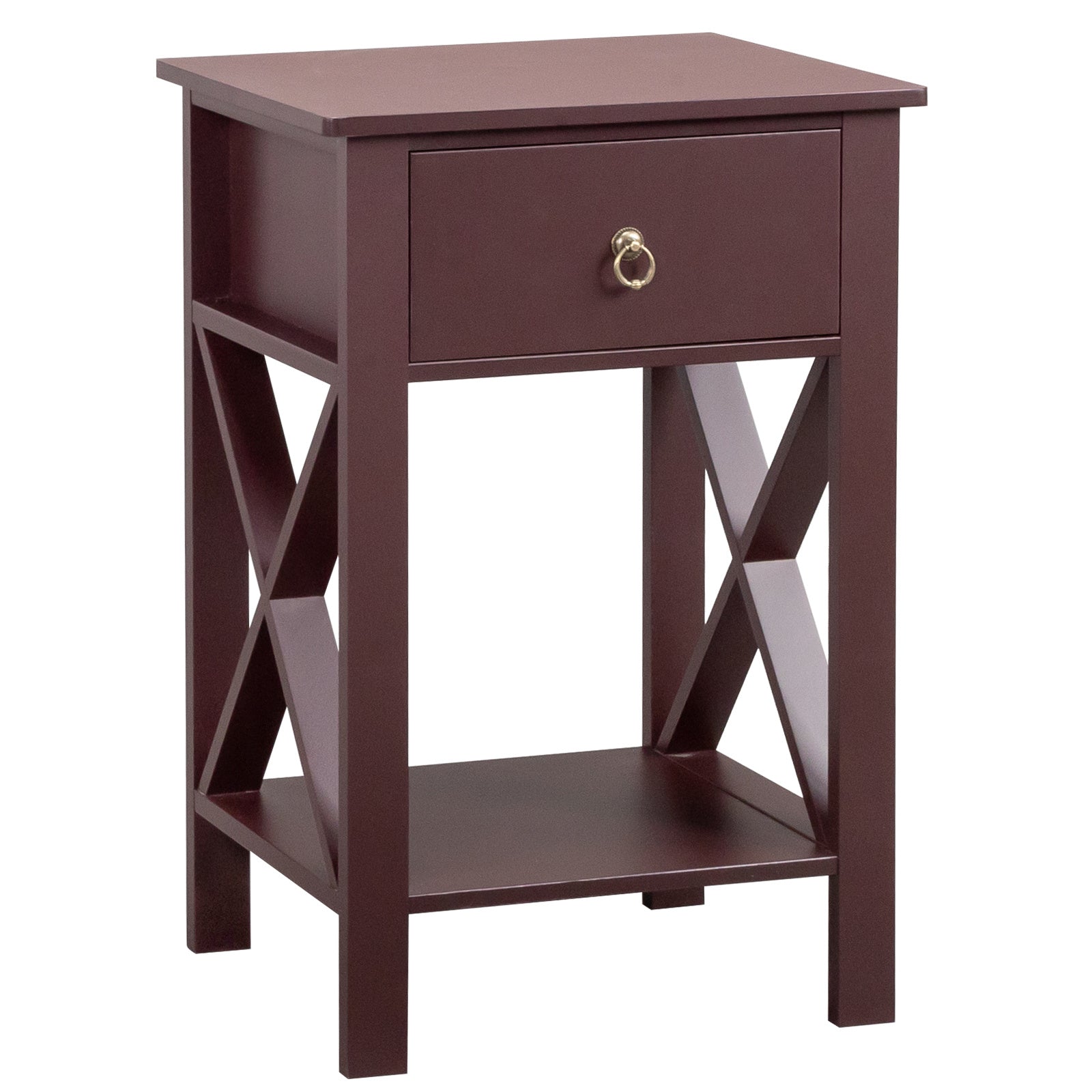 Brown P2 Grade Density Board Spray Paint, Side Cross Type, One Drawer Bedside Cabinet 2pcs