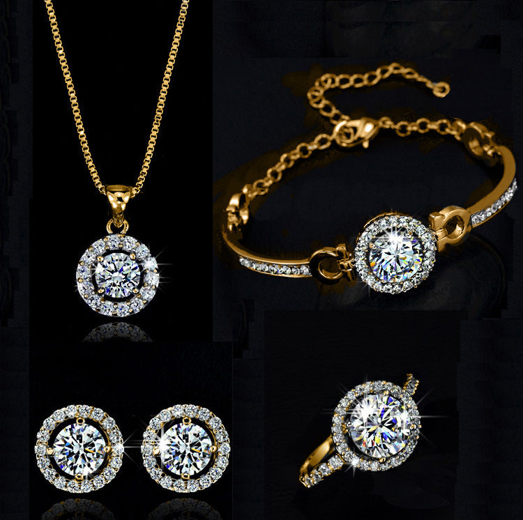 Elegant Women’s Alloy Plant and Flower Diamond-Set Earring and Collar Jewelry Set
