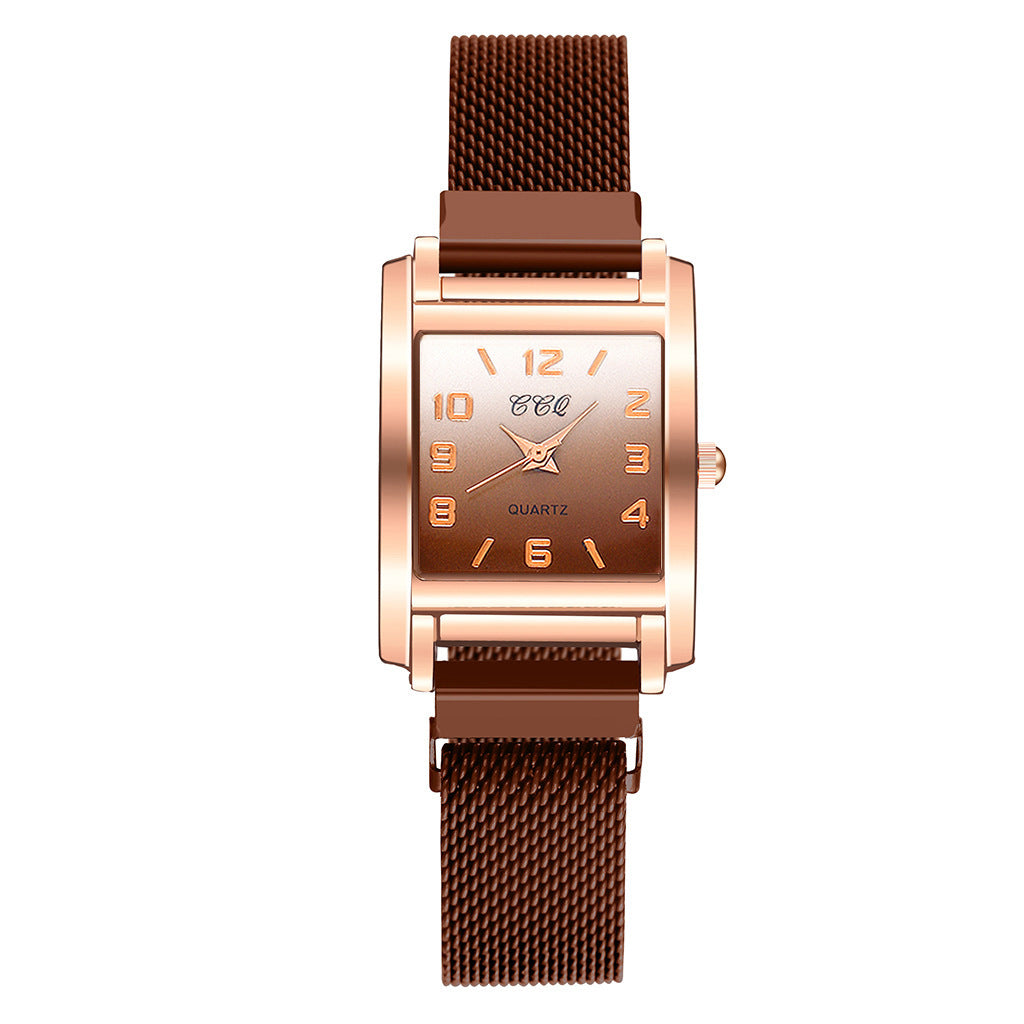 Casual Rectangular Dial Women’s Quartz Watch with Magnetic Buckle Strap