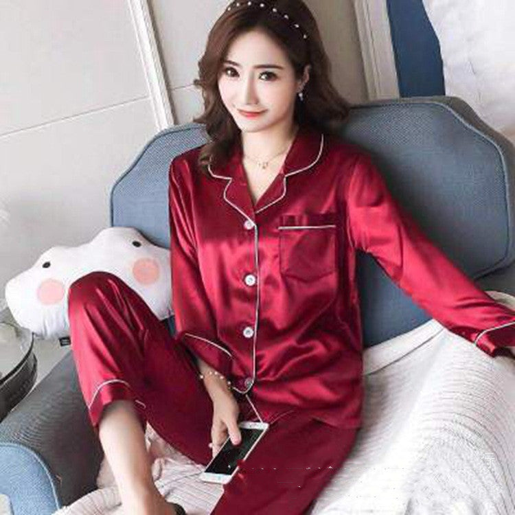 Women's Autumn Ice Silk Shirt Homewear Slim Fit Polyester