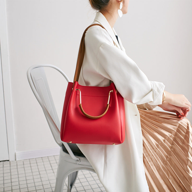 Women Handbag Large Capacity Casual Tote Bag Lady Messenger Shoulder Bag Solid Color Bucket Bag