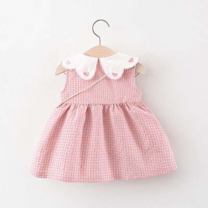 Girls' Summer Plaid Love-shape Print Dress