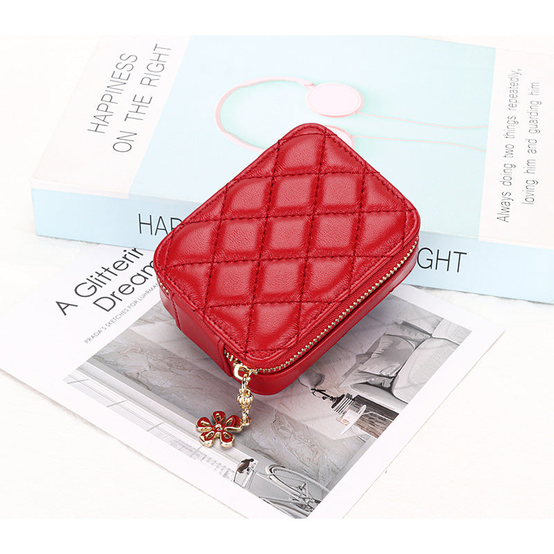 Genuine Leather Checker Pattern Storage Bag