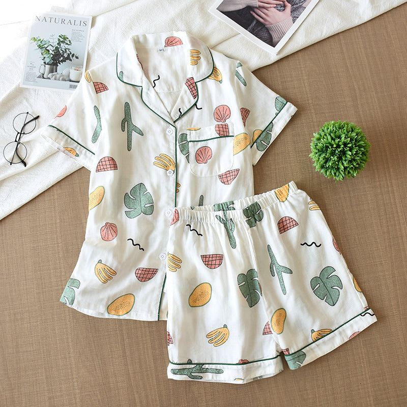 Summer Thin Cotton Gauze Loungewear Two-piece Suit