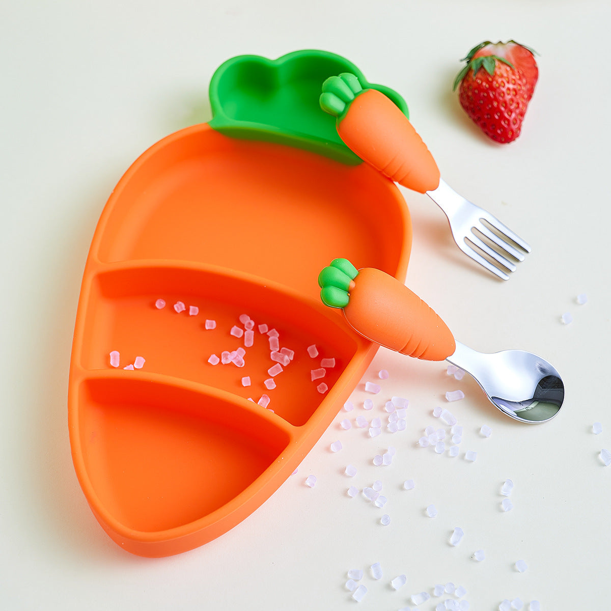 Silicone Baby Dining Set With Suction Cups Forks And Spoons