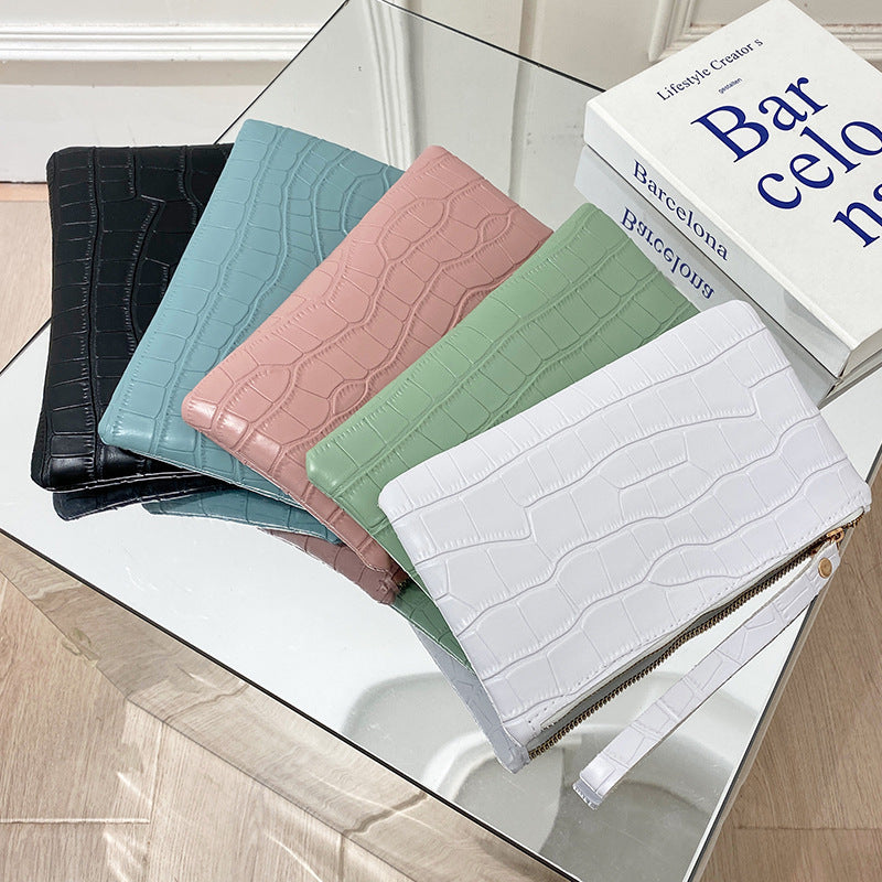 Women's Slim PU Stone Pattern Clutch Horizontal Square