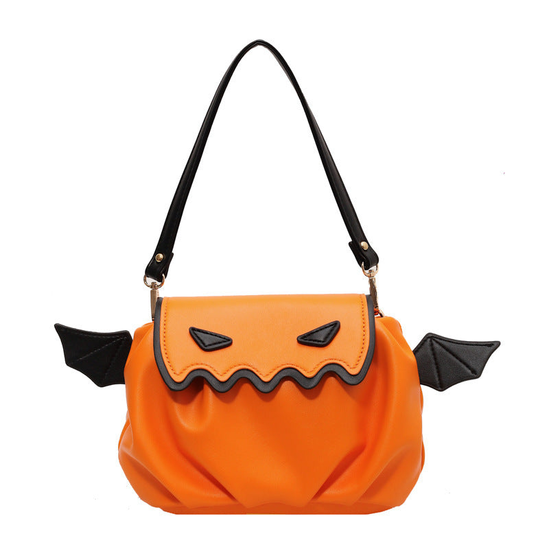 Halloween Pumpkin Crossbody Bag – Funny Cartoon Shoulder Purse with Small Wings