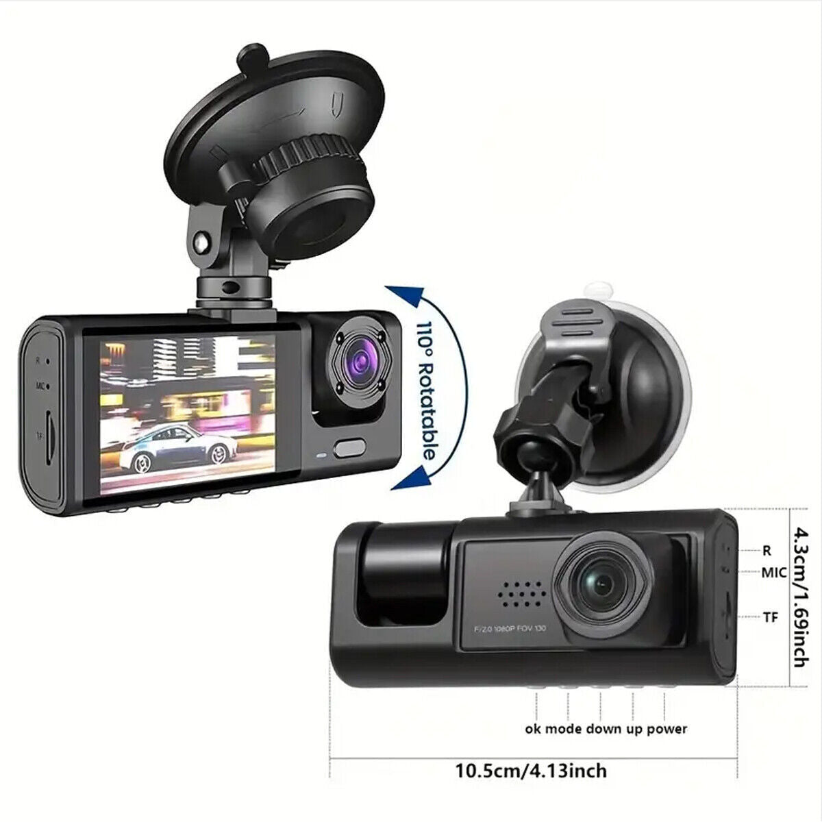 1080P Dual Lens Car Dash Cam with G-Sensor, Front and Rear Video Recorder