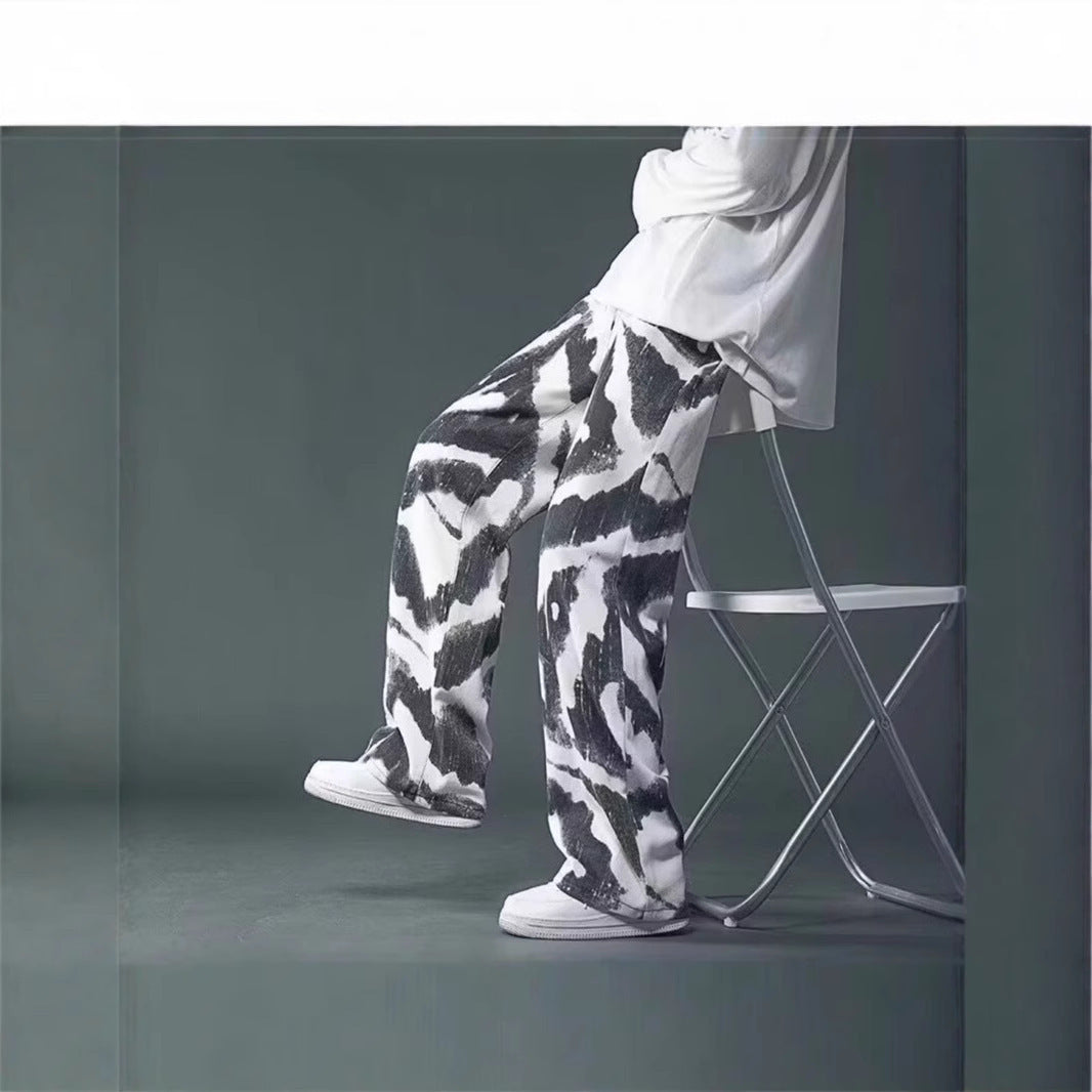High Street Tie-Dye Graffiti Pants – Men’s Wide-Leg Streetwear Trousers