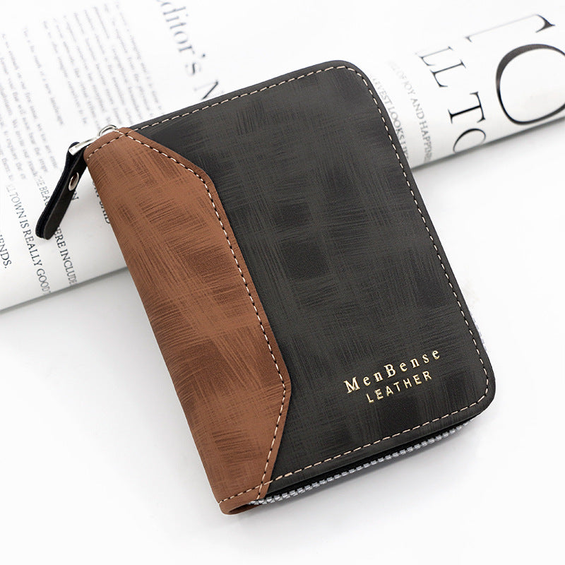 Frosted Mens PU Leather Short Chain Wallet Card Holder