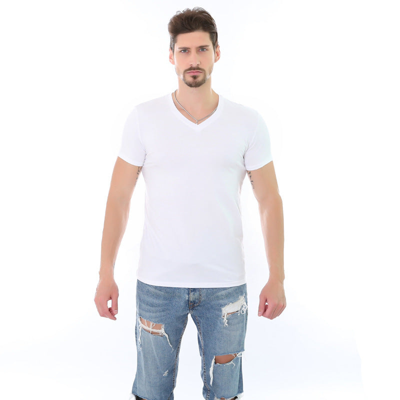 Fashion Casual Solid Color V-neck Men's T-shirt