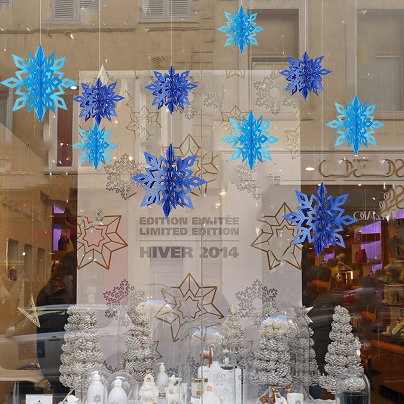 6 Pcs Set Cardboard 3D Hollow Snowflake Hanging Ornaments New Year's Christmas Decorations For Home Party Decoration